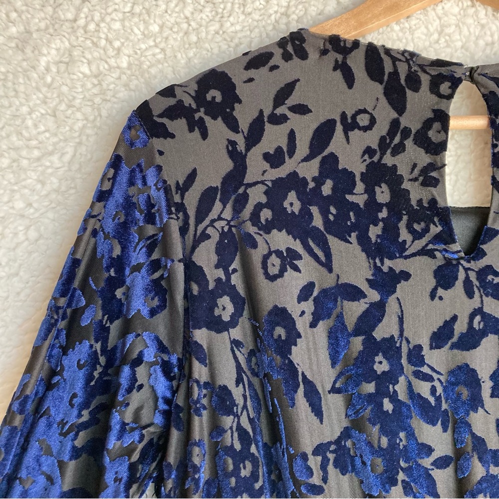 NWT gibson X Glam Women's black with blue velvet floral print dress, Sz M - Picture 16 of 17